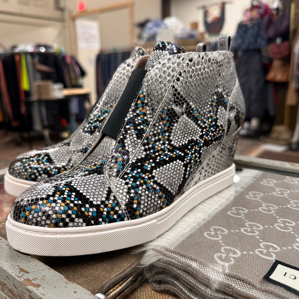 Linea Paolo Felicia III leather snake-embossed wedge sneakers